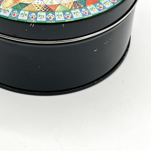 Vintage Orange Cat Tin 1989 5" Round Hunkydory England Quilt Black Gift - Picture 5 of 8